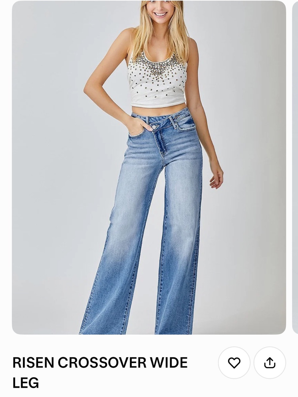 Risen Crossover Wide Leg Jeans - Light Blue